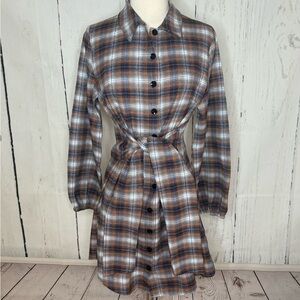 Elegant Long Sleeve Plaid Dress